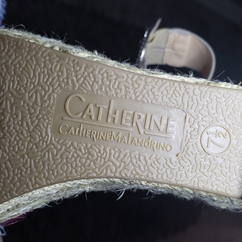 Catherine Malandrino Slingback Rhinestone Buckle Espadrille Platform Wedges - Picture 3 of 8
